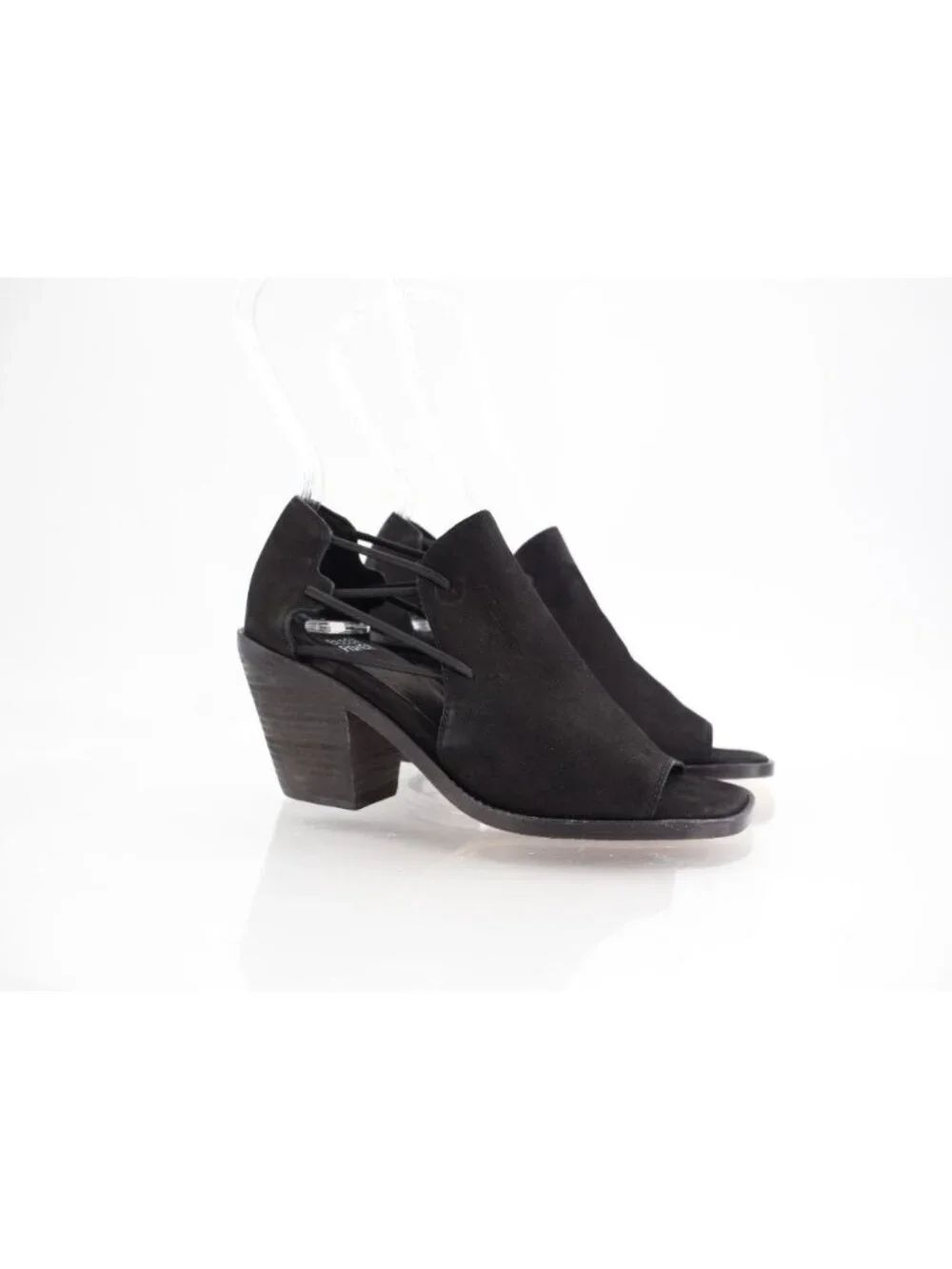 Eileen Fisher Women's Nikki Sandal Size 5 Block Heel Cutouts Black Leather